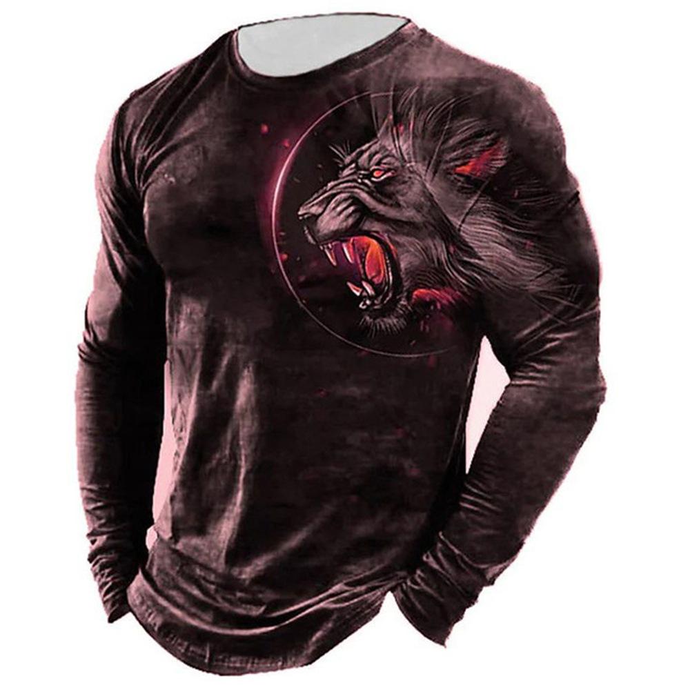Men'S Fashion T-Shirt Animal Avatar 3D Digital Printing Trend Cool Long Sleeve Crew Neck T-Shirt