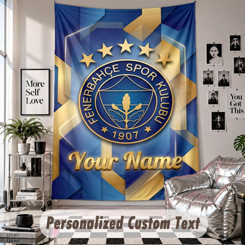 Custom Tapestry Wall Hanging, Fenerbahçe FC Personalized Name Text Home Wall Decor