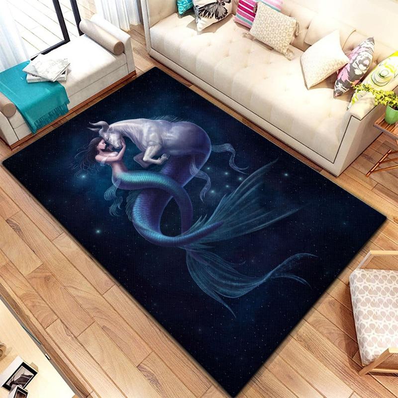 

Дванадцять сузір їв Русалка принцеса квадратний килим з принтом дверний килимок для вітальні, спальні, килимок для підлоги, подарунковий ігровий нековзний килимок 40x60cm(15x23 in)