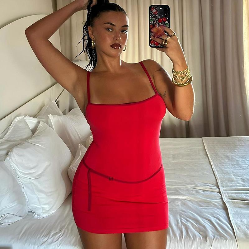 

Женские летние атласные платья на тонких бретельках, сексуальное женское пляжное мини-платье с V-образным вырезом и без рукавов, с открытой спиной, сексуальная клубная одежда XL красный