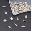 NBEADS 60 Pcs 6 Styles Cubic Zirconia Link Charm, Brass Micro Pave Charms Clear Cubic Zirconia Links, Horse Eye Square Rectangle Trapezoid Round Oval