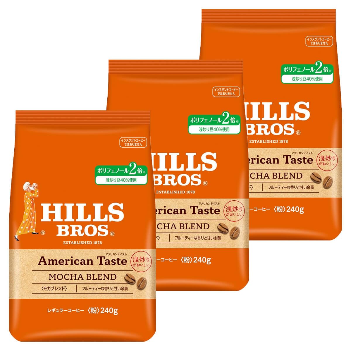 

Hill s American Taste Mocha Blend, 720g (3 x 240g bags), Regular Coffee (Ground), Roasted