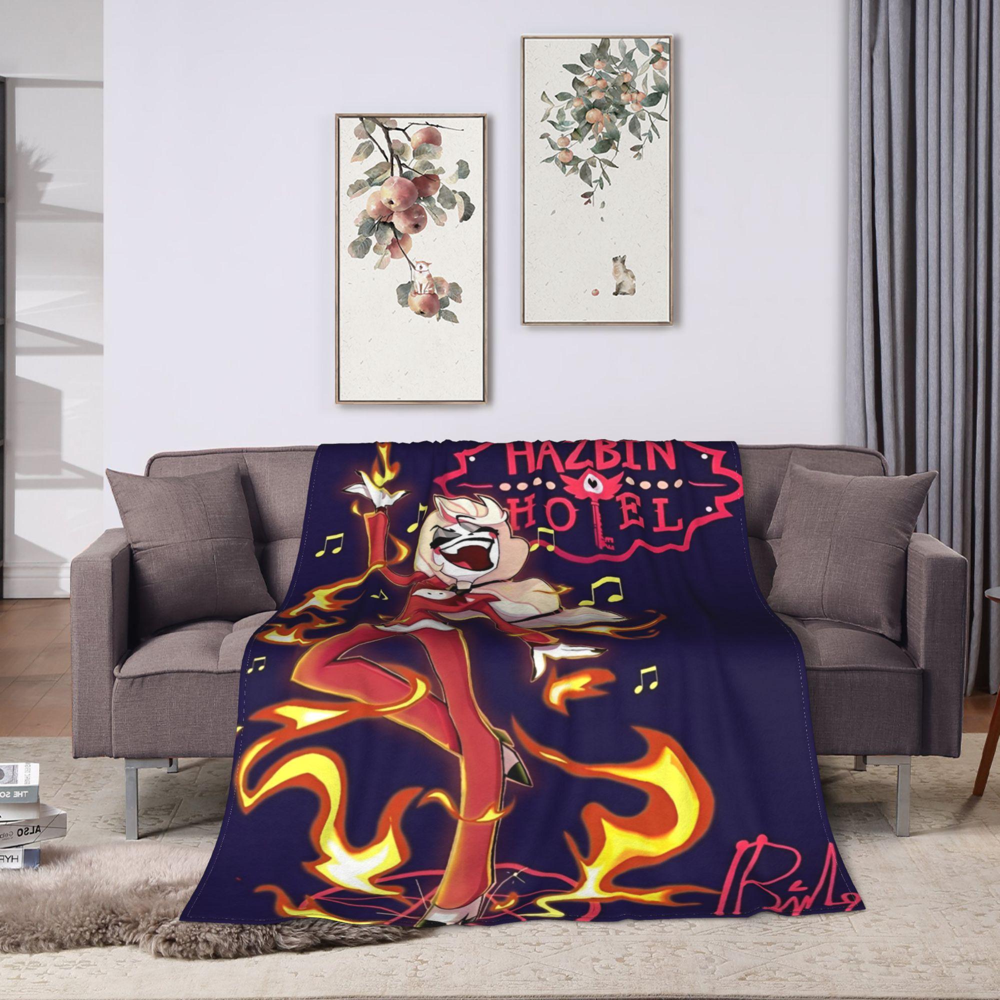 

Alastor Hazbins Hotels Characters Blanket Flannel Spring Autumn Radio Demon Portable Throw Blanket for Home Office Bedspread 100x150cm