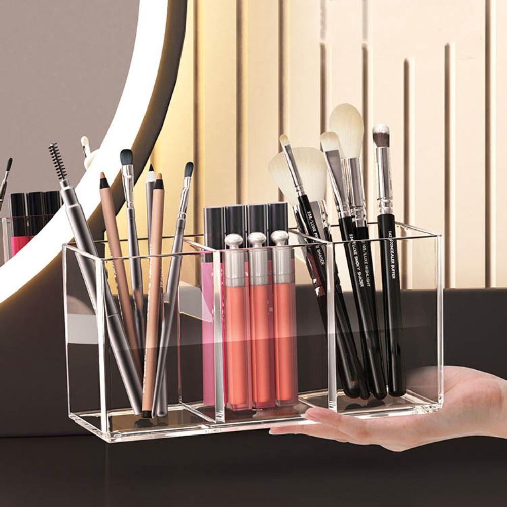 Akrylový organizér na make-up s více přihrádkami, úložný podnos na make-up, lehký luxusní stolní úložný box
