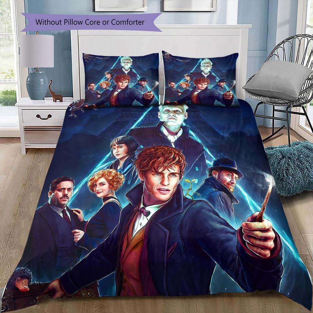 Fantastic Beasts Wizards Bedding Set, 1 Duvet Cover & 2 Pillowcases, Home Bedroom, Great Gift for Magic Fans