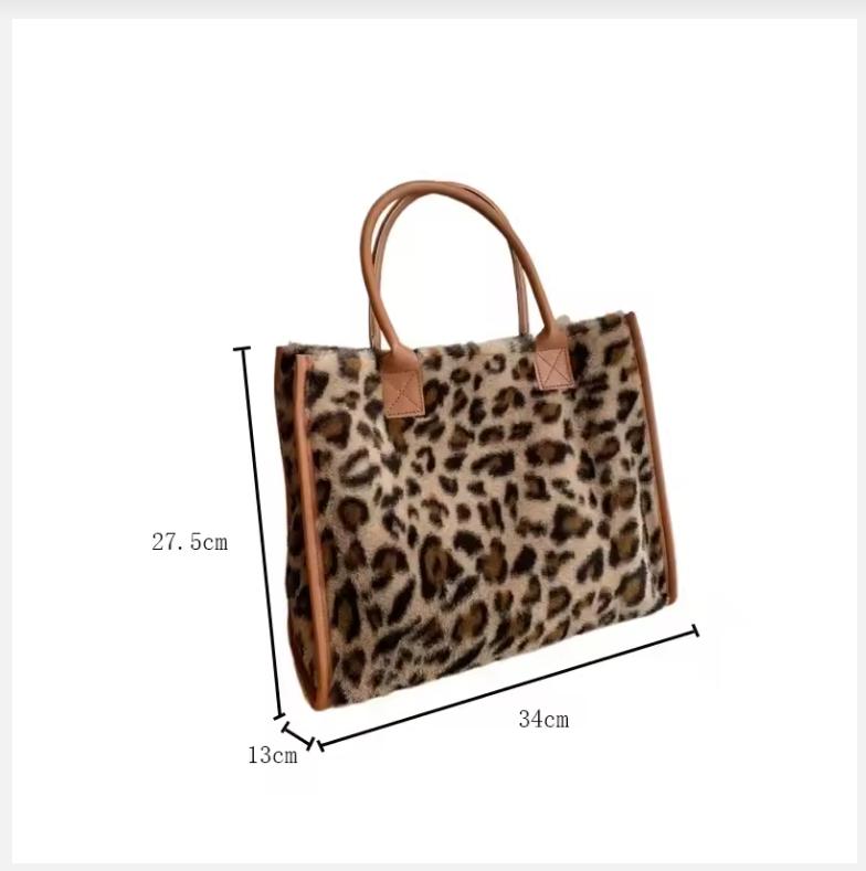 New Women Soft Plush Hand Bag New Winter Leopard Cow Print Tote Bags Female Pu Leather Underarm Bags Furry Fluffy Shoulder Bag