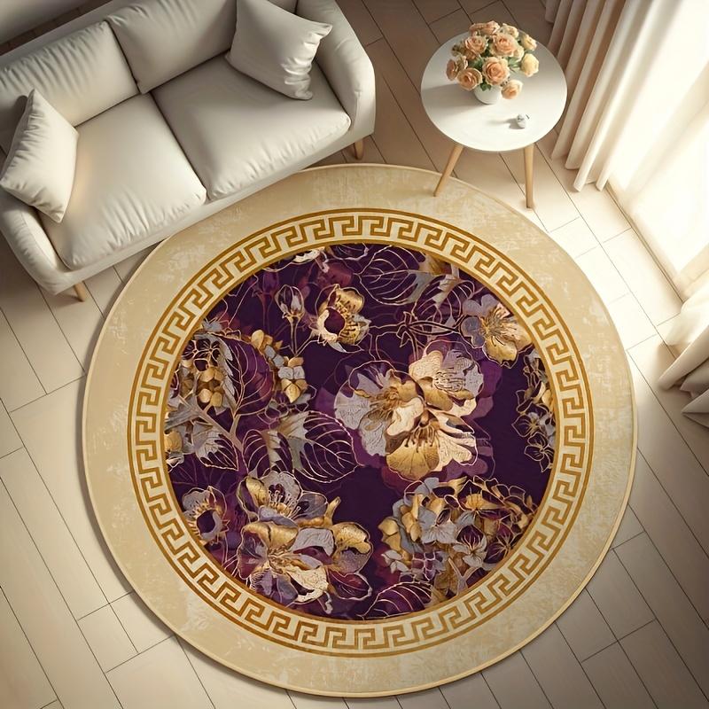 French Vintage Round Rug – Soft Non-Slip Woven Polyester Mat for Living Room & Bedroom – Home Decor