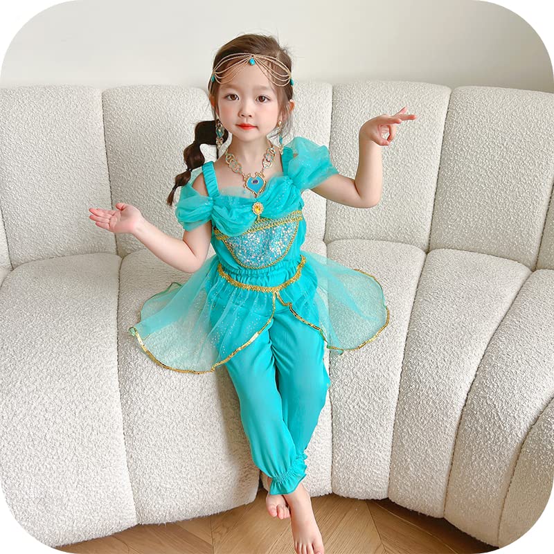 CREDIBLE Princess Cosplay Luxury Arabian Costume Set Heart Magic Original NT5461 Dress, Kids' Costume, 7-Piece (Top, Pants, Tiara, Necklace, Bracelet,