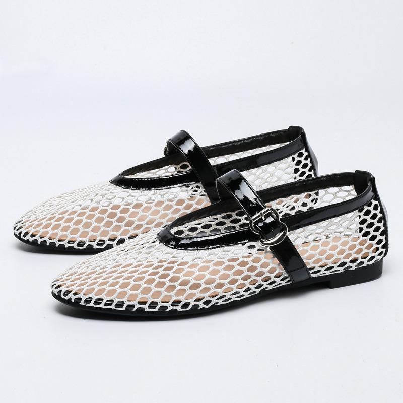 

Spot round head flat bottom fishing net single shoes women, large size breathable mesh with Mary Jane shoes 35