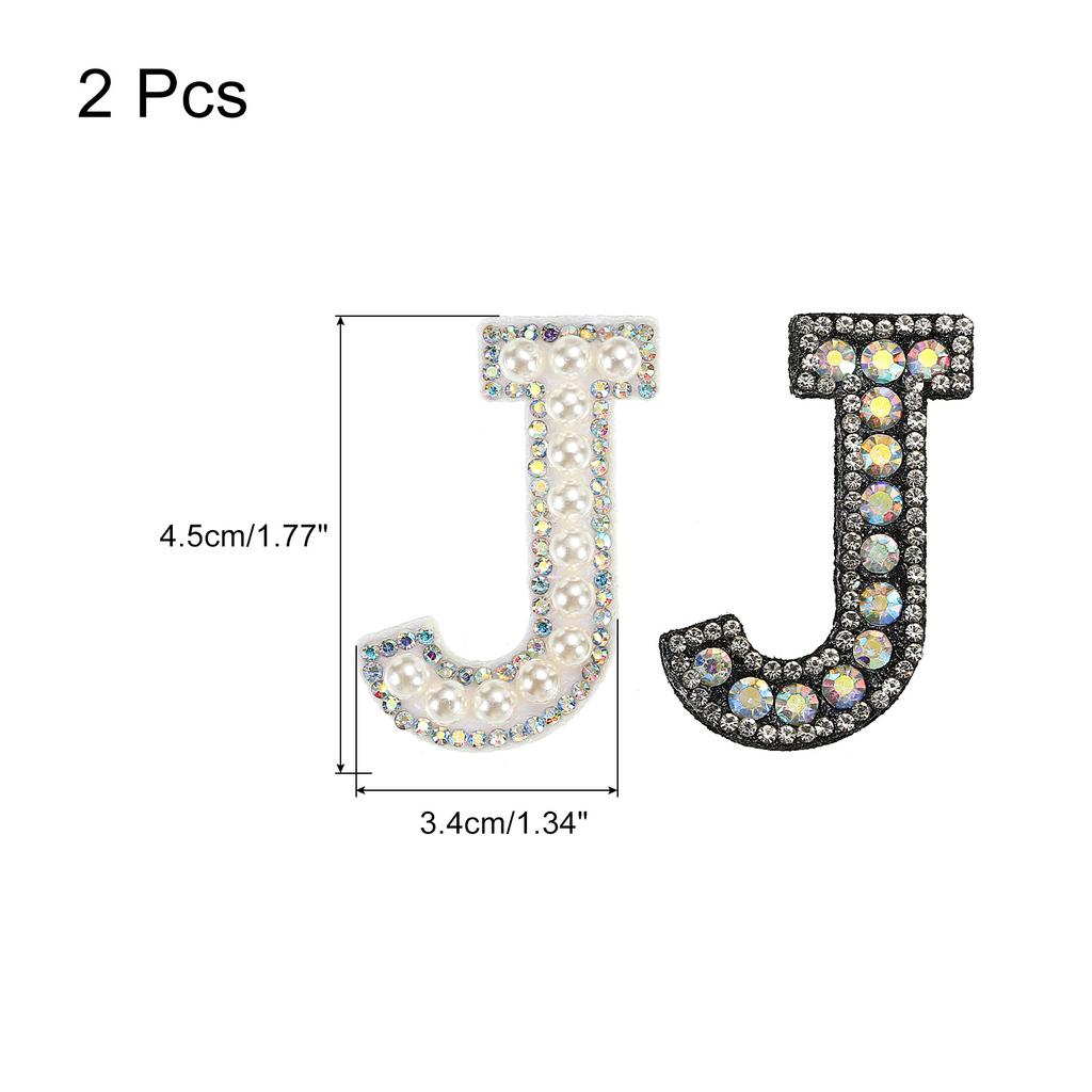 2pcs Iron On Patch Decorative Glitter Pearl Applique Rhinestone English Letter for Clothes Applique DIY Handmade Bag Hat Jeans