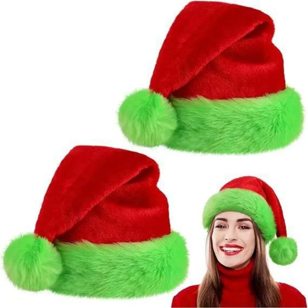 Plush Santa Hats Velvet Christmas Hat for Adult and Children Thicken Plush Xmas Holiday Hat with Lined New Year Festive Party 32x45cm