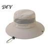 Comfortable Summer Hiking Headwear Mesh Spliced Bucket Hat for Men Women, Extra Wide Brim Sun Adjustable Windproof Mountaineering with Drawstring,