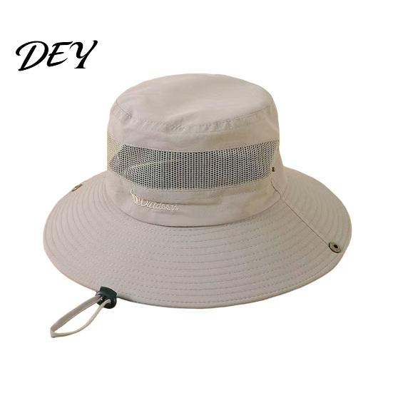 Comfortable Summer Hiking Headwear Mesh Spliced Bucket Hat for Men Women, Extra Wide Brim Sun Adjustable Windproof Mountaineering with Drawstring,