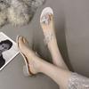 High heels female summer 2025 new fairy wind rhinestone bow round head open toe thick heel versatile sandals female
