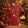 Damen Arbeitshemd mit V-Ausschnitt, kurzen Ärmeln, Taschen und Seitenschlitzen, Weihnachtsdruck