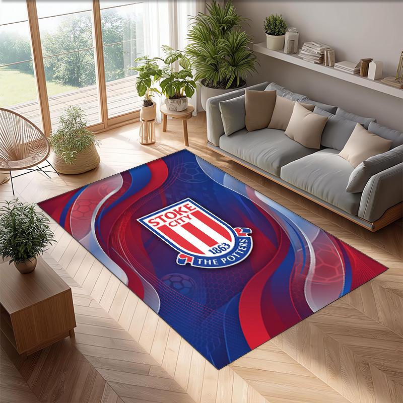 Stoke City Football Print Crystal Velvet Rug, Comfortable Water Absorbent Non Slip Indoor Floor Carpet