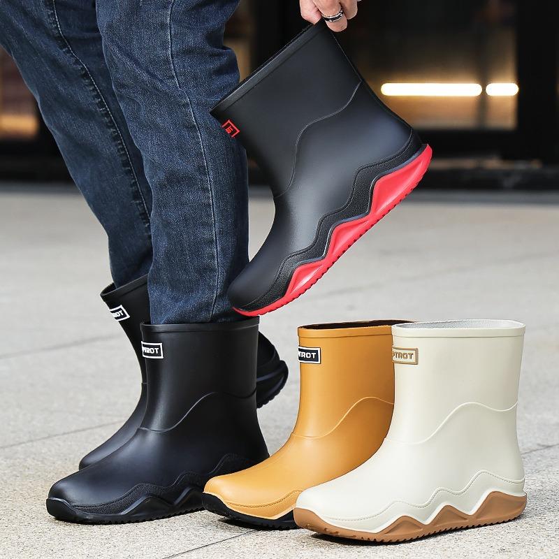Rain shoes men's new non-slip waterproof rain boots men's cotton outer wear work car wash shoes fishing shoes medium and short rubber shoes