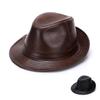 Men's Genuine Leather Cowhide Fedora Hat, Autumn/Winter, British Gentleman Style for Middle-Aged & Elderly