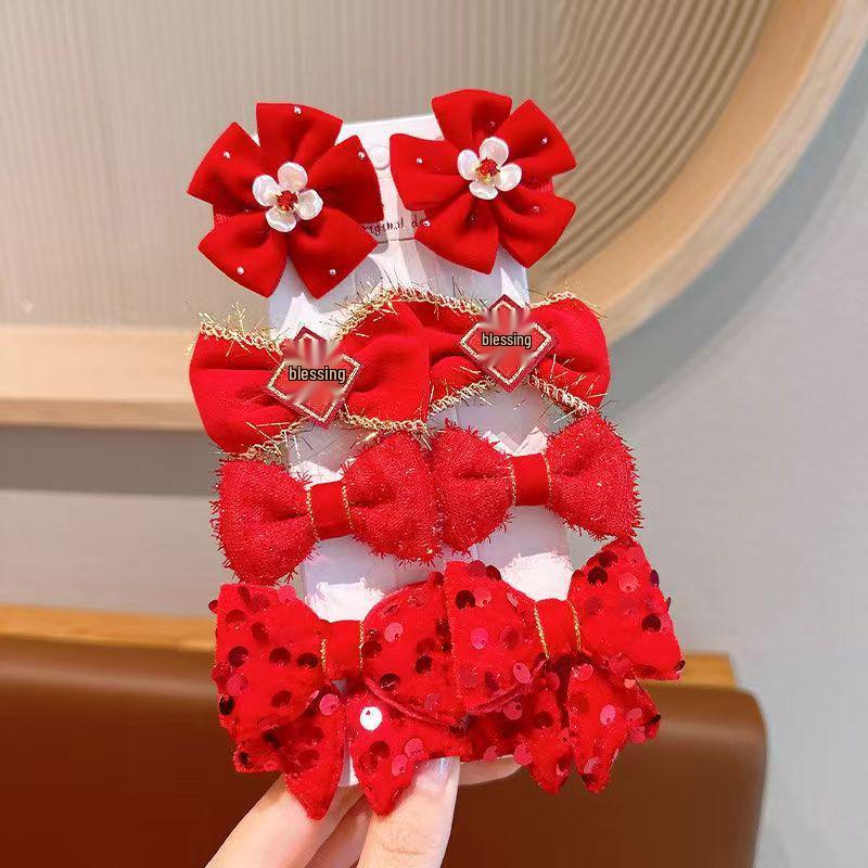Children's Red Bow Hair Clip - Chinese Style Hanfu Princess Hairpin