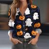 Women's Halloween Printed Casual Half-Open Collar Long Sleeve Shirt