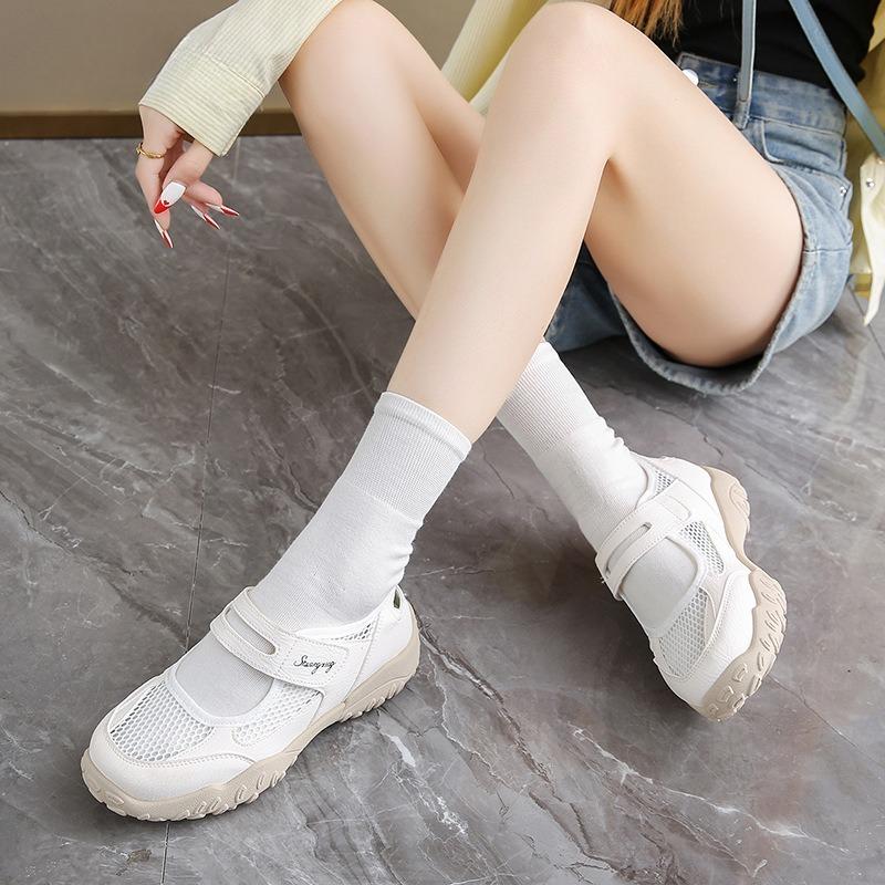 Womens Sandals 2025 Summer New Breathable Mesh Hollow Ballet Dance Shoes Thick Sole Inner Height Increase Soft Sole Casual Shoes