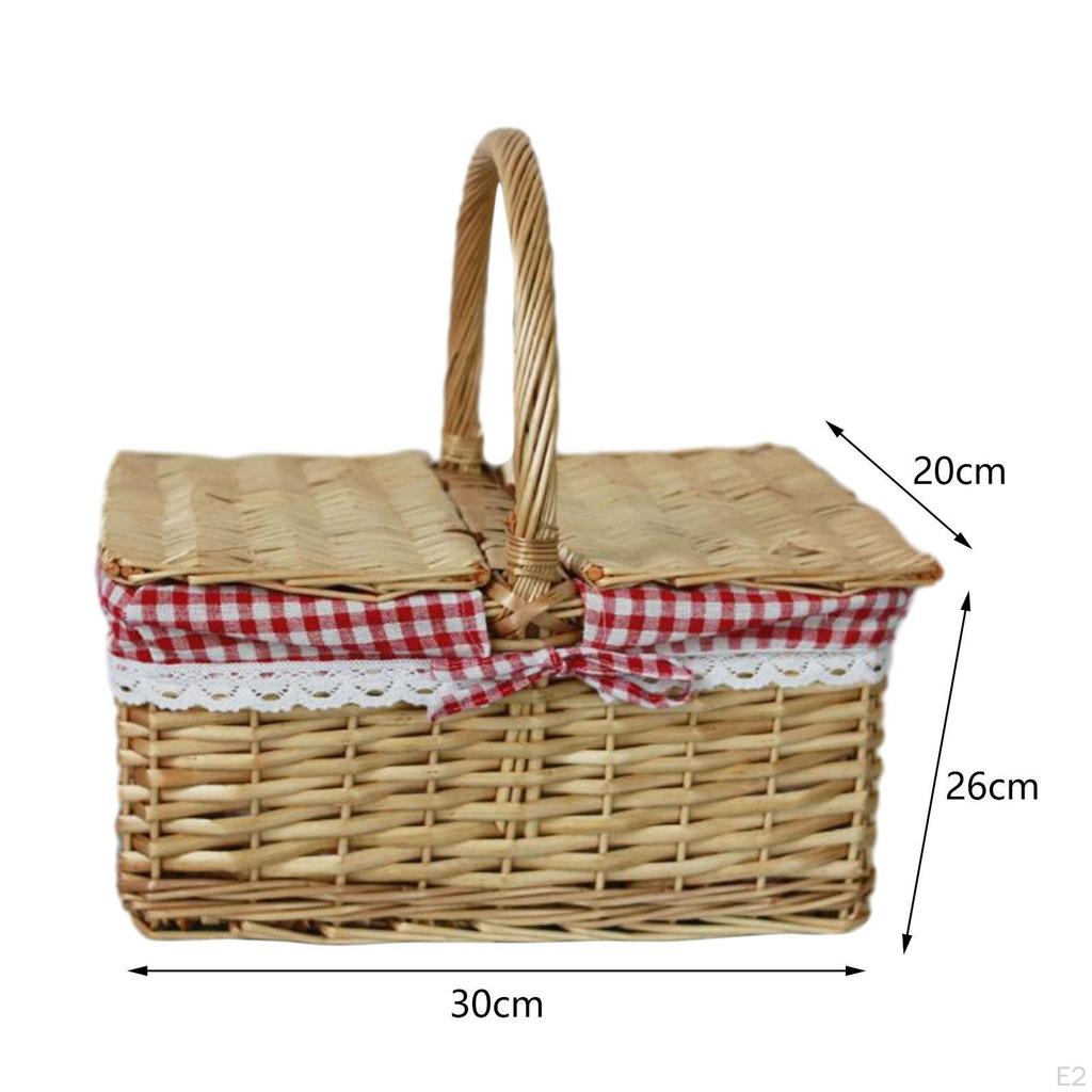 Picnic Basket Woven Body Rustic Wicker for Parties Hiking