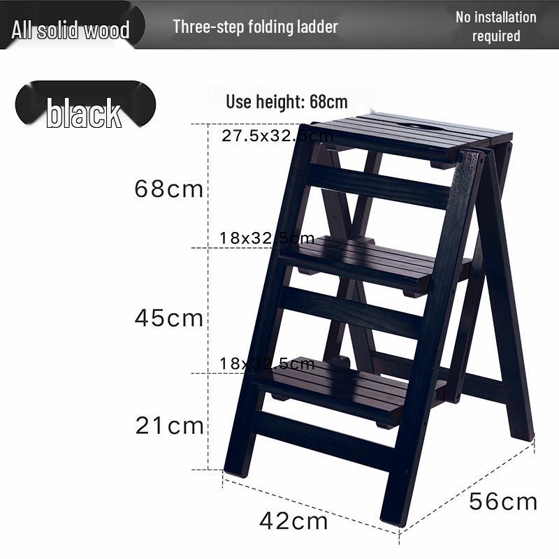 Solid Wood Multifunctional Folding Ladder-Chair: Indoor Portable 4-Step Stool & Climbing Ladder