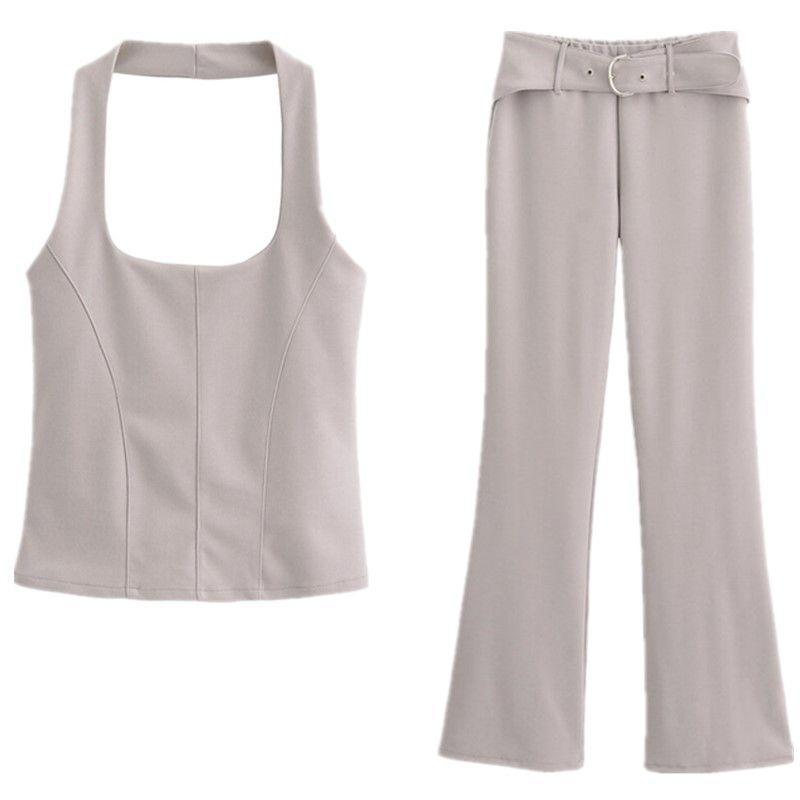 Fashion Style 2024 Autumn New Women's Clothing Double-Sided Cloth Stretch Sleeveless Open Back Hanging Collar Tops 3641835