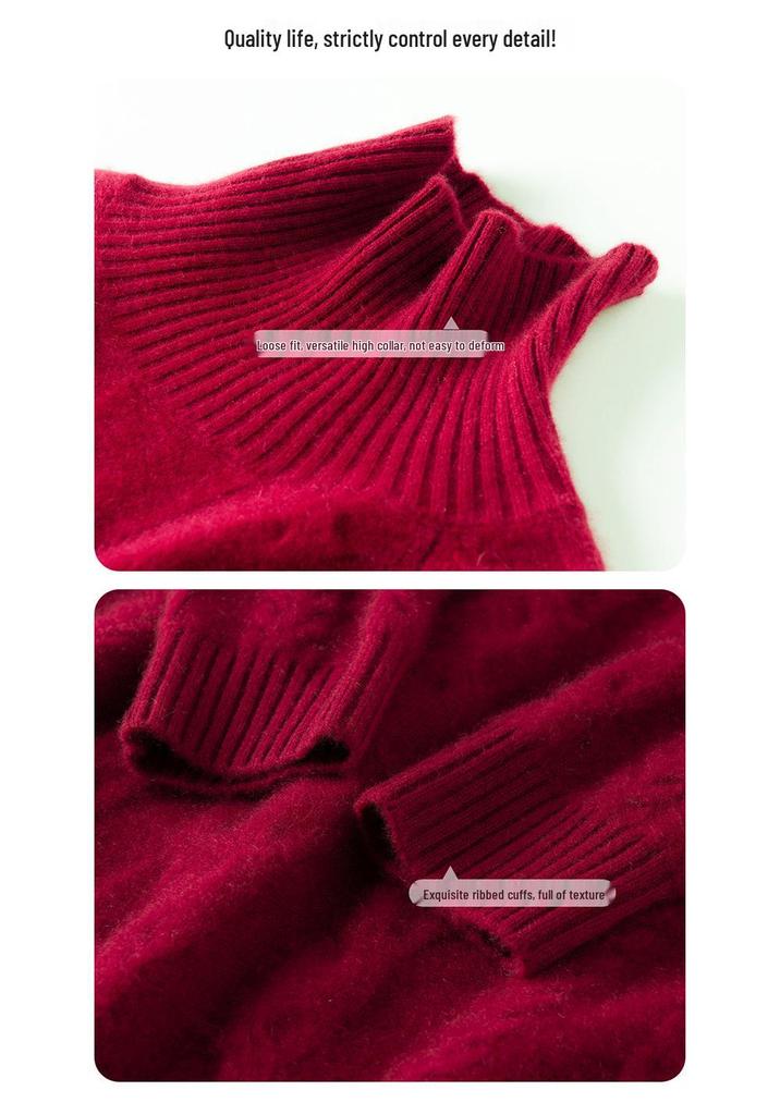 Women's Cashmere High Neck Sweater 2025: New Winter Style, Gentle Loose Fit, Slimming Thick Base Layer.