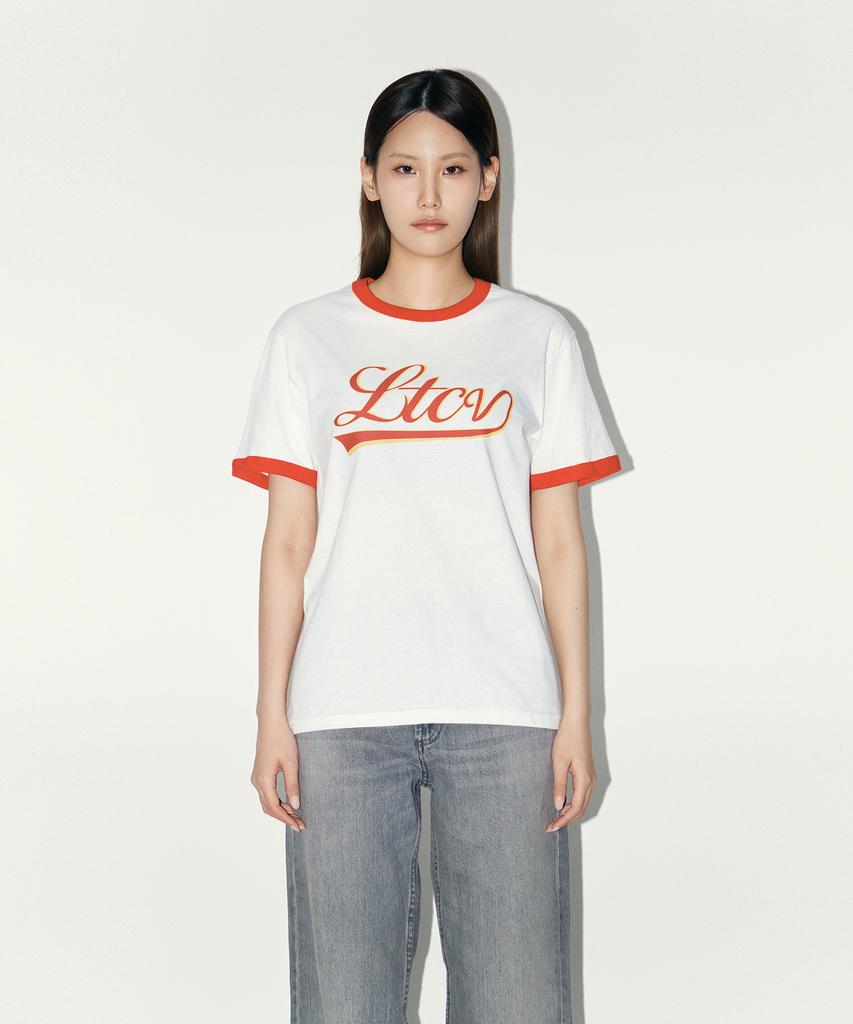 Laipeutaimkollegtibeu Ringer Logo Short Sleeve T-Shirt White Red