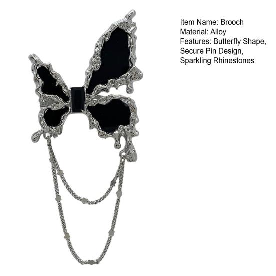 Liquid Butterfly Brooch Dazzling Rhinestone Inlays Chain Decor Suit Lapel Badge Dress Coat Shawl Accessory