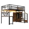 Metal Loft Bed 140 X 200 Cm with Storage Ladder and Simple Wardrobe, with Shelf, Table and Mesh Shelf, with Light Strip Socket, Black, SKU LDB00433AAB