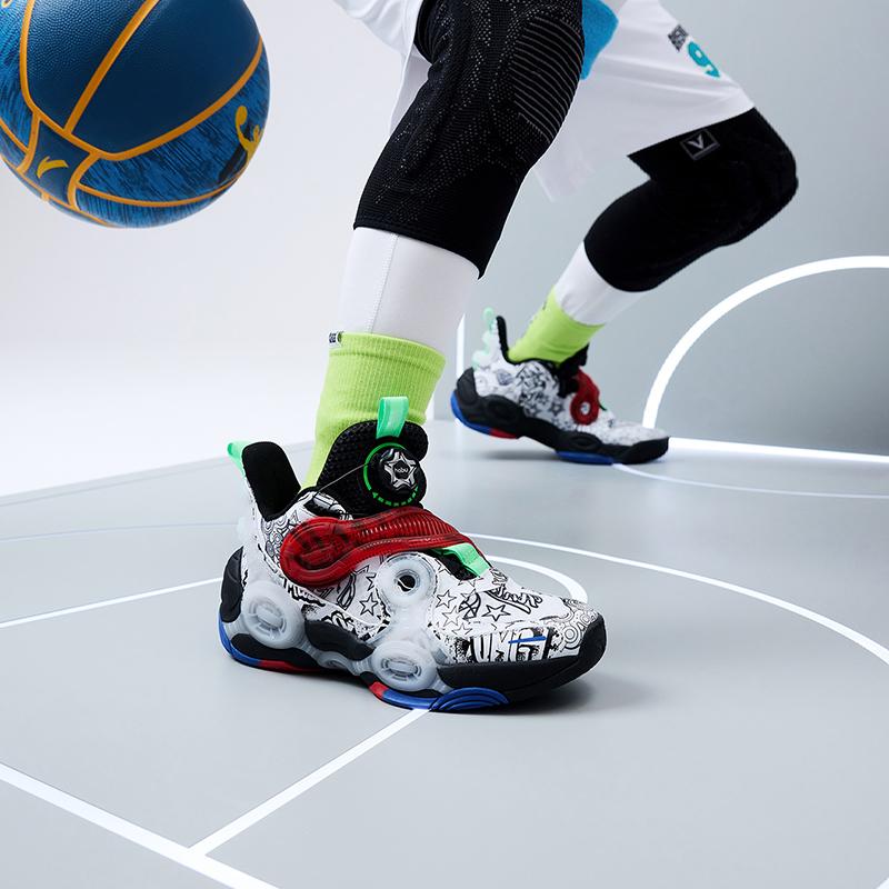 Anta Kids Asymmetrical 2 Comfortable Durable Breathable Low-Top Basketball Shoes Kids sneaker White Black 312231115-3