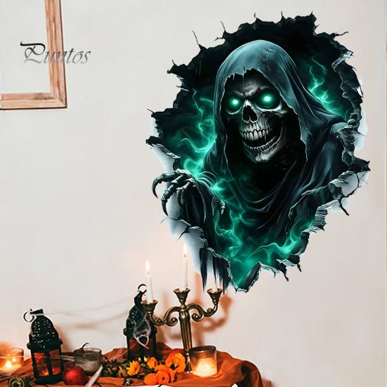 Spooky Wall Stickers Halloween Theme Sticker, Horror Skull Decal, Waterproof Self-adhesive Decor Art, for Home Living Room Bedroom And Party Ornaments