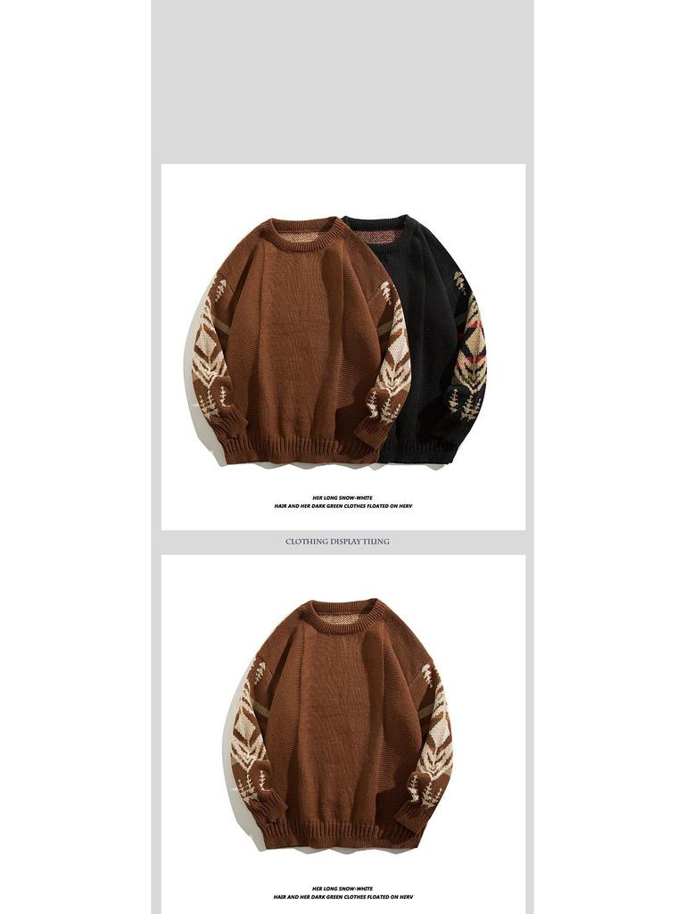 Herren Retro Ethno Stil Rundhals Pullover - Trendige Lässige Strickjacke mit Coolem, Lässigem Design.