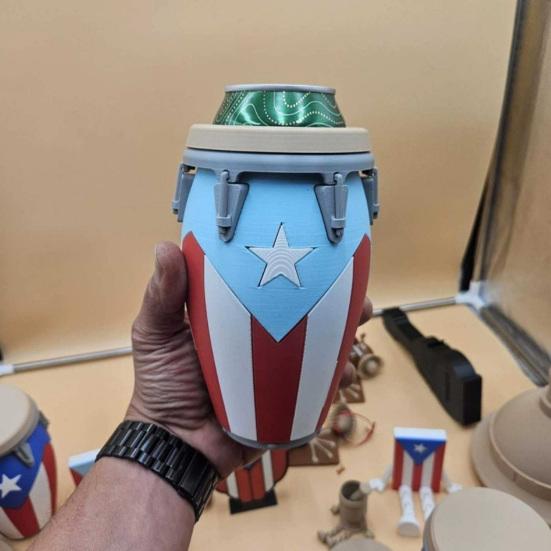 Puerto Rican Flag Conga Style 3D Printed Can Holder, Beverage Insulator, Lightweight 12oz Can Cooler for Parties Beaches Barbecues Caribbean Gift