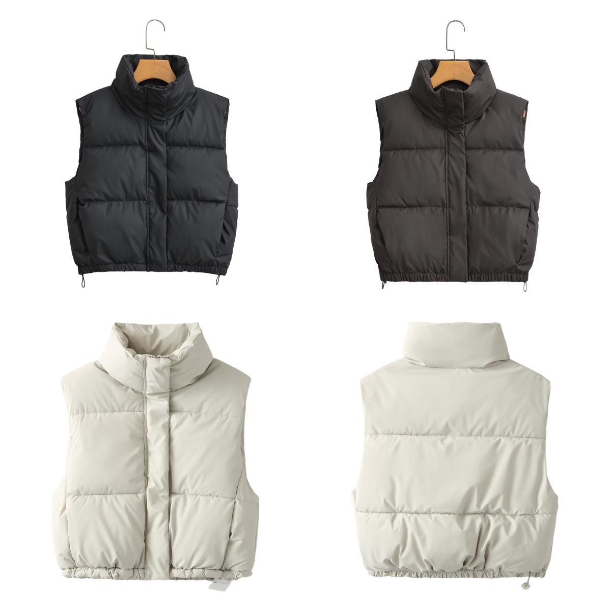 

2024 Autumn/Winter Women s Stand-Up Collar Cotton Vest Medium чёрный