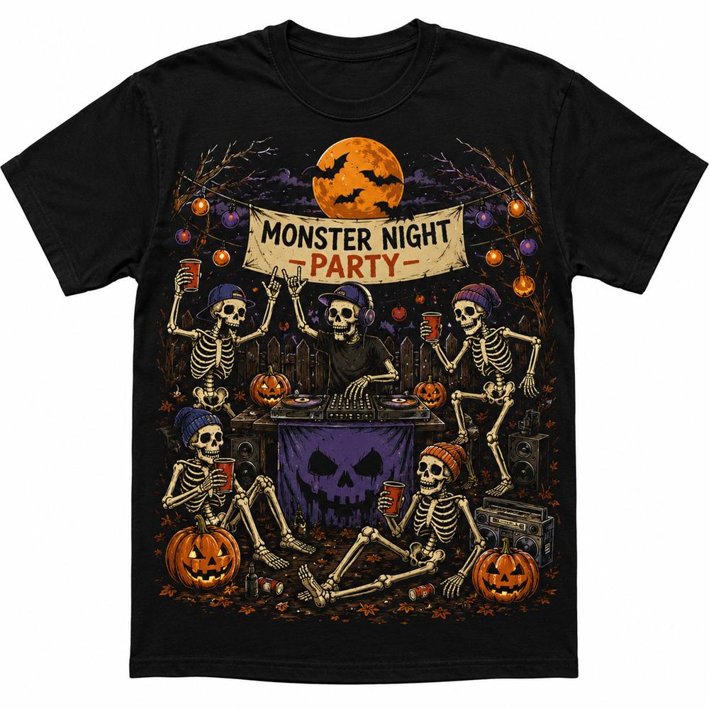 DJ Hip Hop Music And Skull Print Halloween T Shirts For Men Funny Party