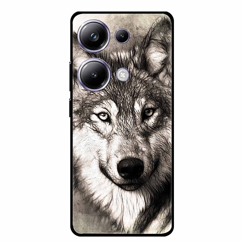 For Xiaomi Poco M6 Pro 4G Phone Case Cover Wolf Shockproof Black Silicone Soft Back Cover Cases For Poco M6 Pro Case M 6 M6Pro