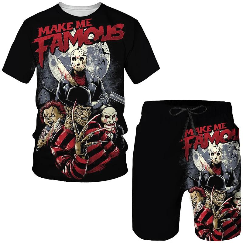 Completo estivo da uomo con stampa 3D da clown T-shirt e Pantaloncini Set da 2 Pezzi