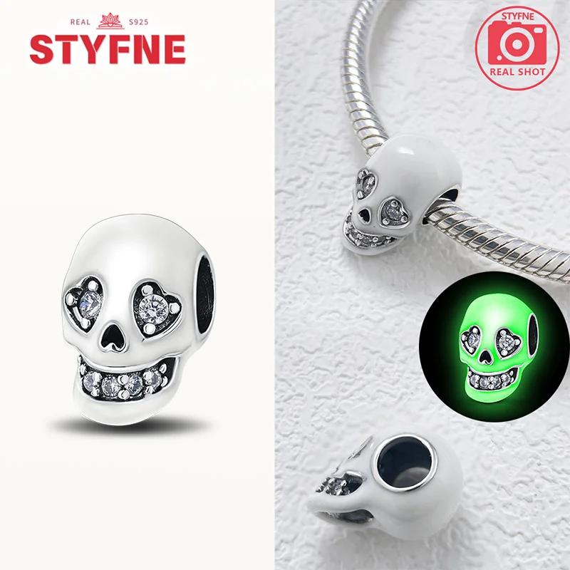 Genuine copper Luminous Halloween Charm Bead Charms Zombie Skeleton Dangle Bead Compatible With Authentic Bracelets Do It Yourself Fine Jewellery Gift