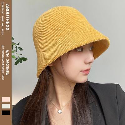 Japanese Hats for Women In Autumn and Winter New Chenille Knitted Bucket Hat Korean Version Versatile Fisherman Hat Solid Color Casual Basin Hat