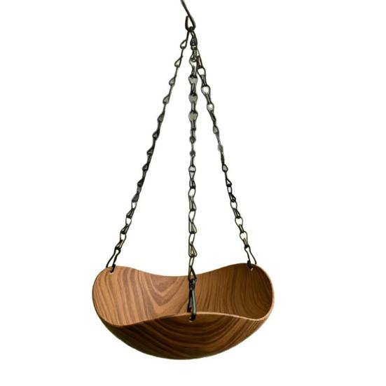 Hanging Bird Bath Wooden Bird Feeder with Chain Outdoor Bird Water Bowl