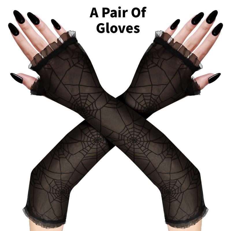 

Длинные Хэллоуинские перчатки с дизайном паутины, косплей, украшения для вечеринки чёрный