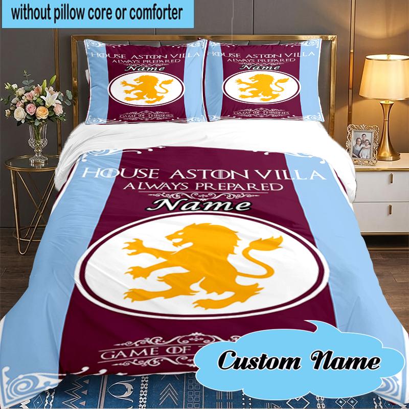 Custom Name Aston FC Crest Bedding Set 3pcs, Bedding Set Including 1pc Duvet Cover And 2pcs Pillowcases for Bedroom, Dormitory Gift