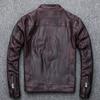 Men's Genuine Leather Jacket Burgundy First Layer Sheepskin Stand Collar Motorcycle Leather Jacket
