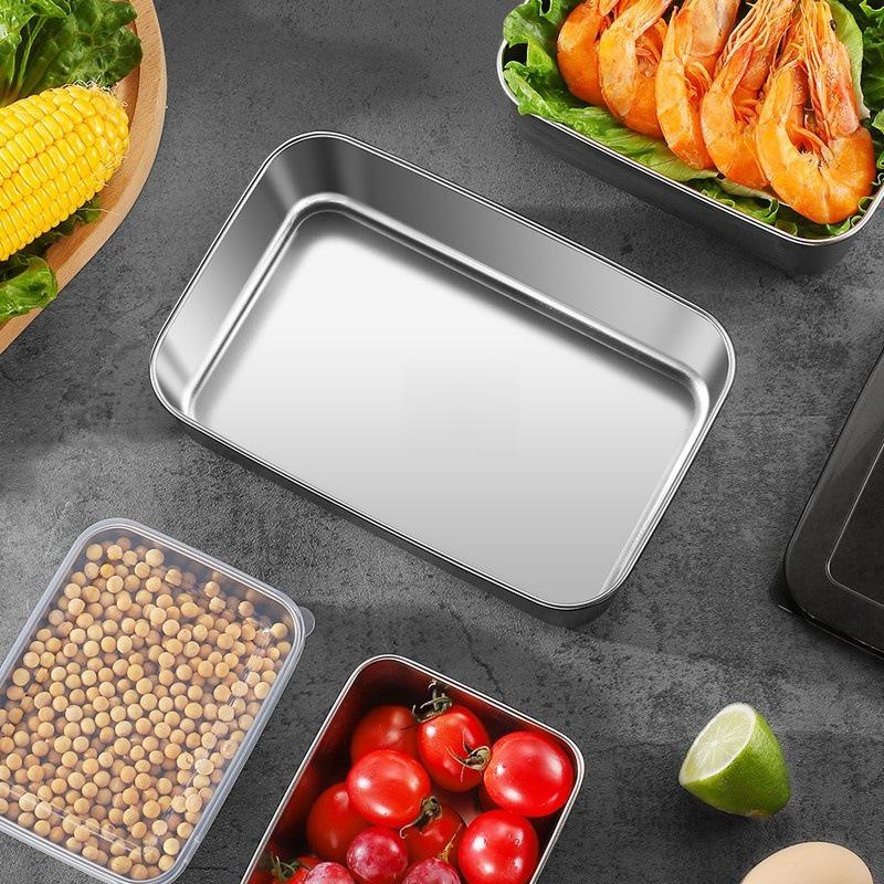 Rectangular Stainless Steel Food Storage Container with Lid for Refrigerator, Picnics, and Dumplings - Outdoor Portable Storage Box
