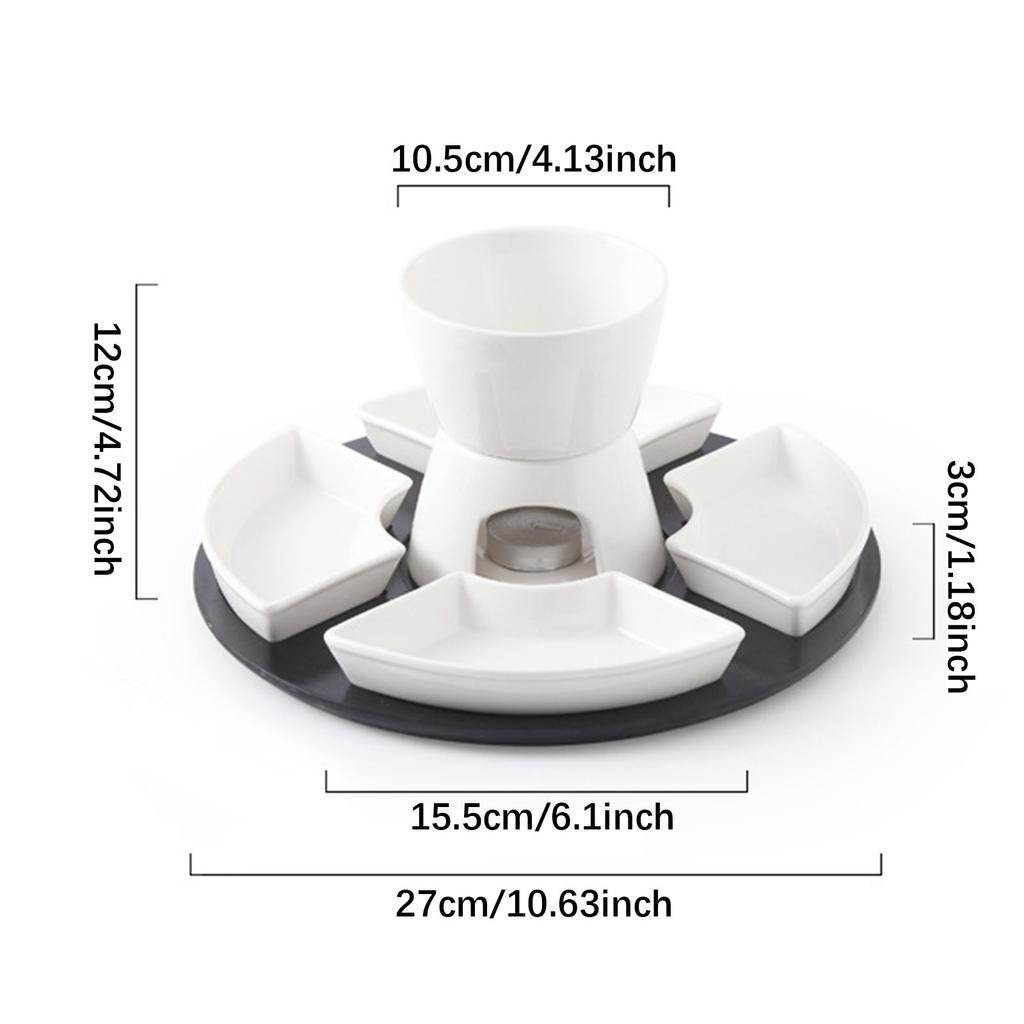 Ceramic Chocolate Fondue Set with 4 Dishes Butter Warmer Melting Hot Pot Set for Cheese Chocolate Butter Kitchen Supplies