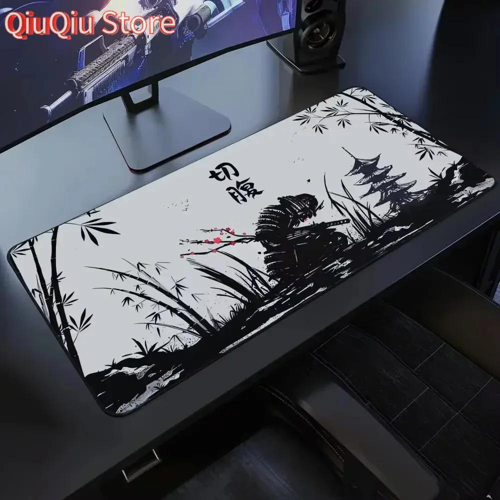 Tappetino per mouse Samurai XXL Bianco e Nero Tappetino per tastiera da gioco grande Tappetino esteso per scrivania Oni Samurai Ghost of Tsushima Mous