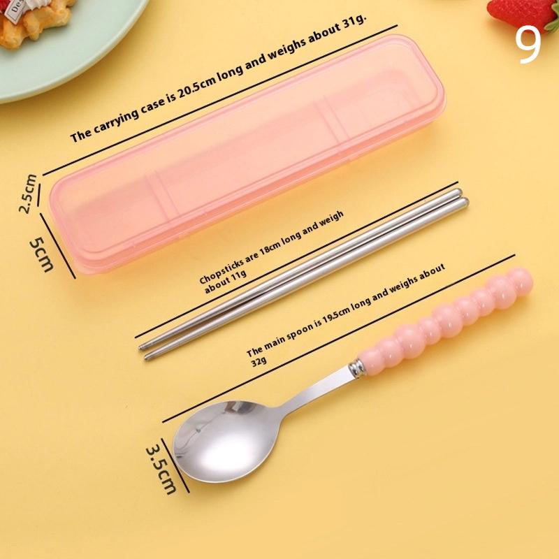 Stainless Steel Portable Student Tableware Outdoor Travel Lunch Box Spoon Fork Chopsticks Set With Storage Case Adult Gift